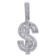 10K White Gold Baguette Diamond Dollar Sign Pendant Money Symbol Charm 0.60 CT.