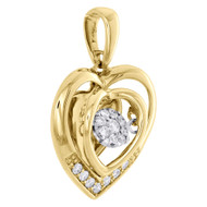 10K Yellow Gold Diamond Double Frame Heart Pendant Dancing Diamond Charm 0.14 CT