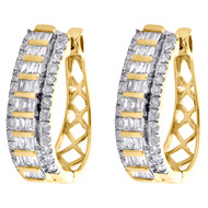 10K Yellow Gold Tapered Baguette Diamond Oval Hinged Hoop Dome Earrings 1 CT.