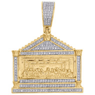 10K Yellow Gold Real Diamond Last Supper Jesus Pendant 1.10" Pave Charm 0.35 CT.