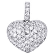 14k White Gold Dome Puff Heart Genuine Diamond Pendant 0.70" Pave Charm 0.86 CT.