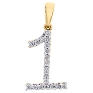 10K Yellow Gold Genuine Diamond Number # 1 ONE Pendant 1" Unisex Charm 0.05 CT.