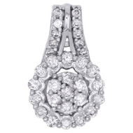 10K White Gold Diamond Flower Drop Pendant 0.70" Statement Fancy Charm 1/2 CT.