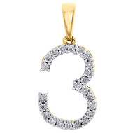 10K Yellow Gold Genuine Diamond Number # 3 THREE Pendant 1" Unisex Charm 0.07 CT