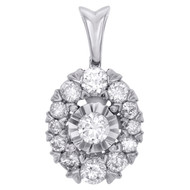 14K White Gold Solitaire Diamond Ladies Flower Oval Pendant 0.85" Charm 1 CT.