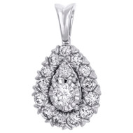 14K White Gold Diamond Double Teardrop Halo Pendant Mircale Set Charm 0.90" 1 CT