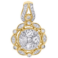 10K Yellow Gold Round Diamond Fancy Statement Pendant 0.90" Cluster Charm 1 CT.