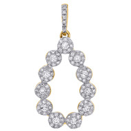 10K Yellow Gold Diamond Flower Halo Teardrop Pendant Cut Out Charm 1.05" 0.50 CT