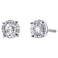 10K White Gold Round Diamond 4 Prong Stud 6mm Circle Miracle Set Earring 1/2 CT.