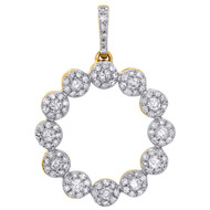 10K Yellow Gold Diamond Flower Halo Circle Pendant Cut Out Charm 1" 0.50 CT.