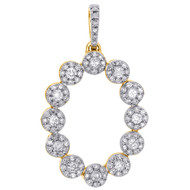 10K Yellow Gold Diamond Flower Halo Oval Pendant Cut Out Charm 1.05" 0.50 CT.