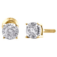 10K Yellow Gold Miracle Set Round Diamond 4 Prong Stud 4.25mm Earrings 1/4 CT.