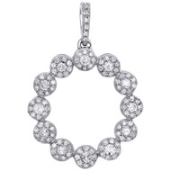 10K White Gold Diamond Flower Halo Circle Pendant Cut Out Charm 1" 0.50 CT.