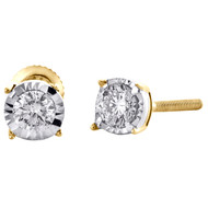 10K Yellow Gold Miracle Set Round Diamond 4 Prong Stud 4.75mm Earrings 1/3 CT.