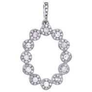 10K White Gold Diamond Flower Halo Oval Pendant Cut Out Charm 1.05" 0.50 CT.