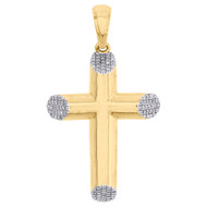 10K Yellow Gold Genuine Diamond Tube Cross Pendant 1.65" Dome Pave Charm 1/5 CT.