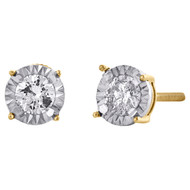 10K Yellow Gold Miracle Set Round Diamond 4 Prong Stud 6mm Circle Earring 1/2 CT