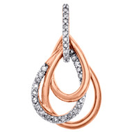 10K Rose Gold Round Diamond Intertwined Teardrop Pendant 1.05" Charm 1/4 CT.