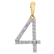 10K Yellow Gold Genuine Diamond Number # 4 FOUR Pendant 1" Unisex Charm 0.06 CT.