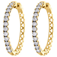 10K Yellow Gold Miracle Set Diamond Large 3.25mm Hinged Hoop Earrings 1 CT.