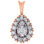 14K Rose Gold Solitaire Diamond Ladies Teardrop Tier Pendant 0.90" Charm 1 CT.