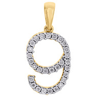 10K Yellow Gold Genuine Diamond Number # 9 NINE Pendant 1" Unisex Charm 0.08 CT.