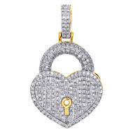 10K Yellow Gold Ladies Diamond Key to Heart Pendant 1.25" Pave Love Charm 3/4 CT