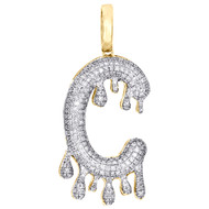 10K Yellow Gold Diamond Initial C Letter Drip Bubble Pendant Pave Charm 1/2 CT.