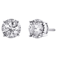 10K White Gold Round Diamond 4 Prong Stud 6.50mm Miracle Set Earrings 3/4 CT.