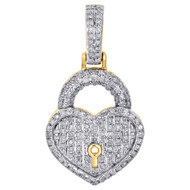 10K Yellow Gold Ladies Diamond Key to Heart Pendant 1.05" Pave Love Charm 1/2 CT