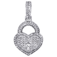 10K White Gold Ladies Diamond Key to Heart Pendant 1.05" Pave Love Charm 1/2 CT