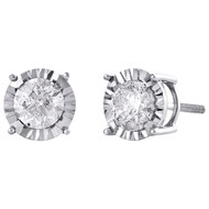 10K White Gold Round Cut Diamond 4 Prong Stud 7.50mm Miracle Set Earrings 1 CT.