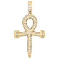 14K Yellow Gold Diamond Nail Cross Egyptian Ankh Pendant 3D Pave Charm 2.02 CT.