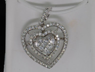 Heart Shaped Diamond Pendant Charm Princess Cut 14K White Gold 1.85 CT
