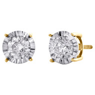 10K Yellow Gold Round Cut Diamond 4 Prong Stud 7.50mm Miracle Set Earrings 1 CT.