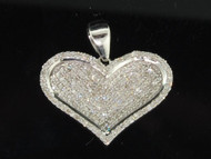 Ladies 10K White Gold Love Heart Pave Diamond Pendant Charm For Necklace .50 Ct