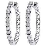 10K White Gold Miracle Set Diamond Ladies 3mm Hinged Hoop Earrings 0.50 CT.