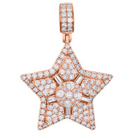 14K Rose Gold Baguette Diamond Double Star Cluster Pendant 1.65" Charm 2.83 CT.