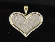 Ladies 10K Yellow Gold Love Heart Pave Diamond Pendant Charm For Necklace 1 CT.