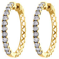 10K Yellow Gold Miracle Set Diamond Large 3mm Hinged Hoop Earrings 0.50 CT.