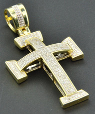 Diamond Cross Pendant Mens 10K Yellow Gold Round Cut Pave Domed Charm 0.33 Ct.