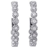 14K White Gold Round Diamond Halo Flower In & Out Hinged Hoop Earrings 1.50 CT.