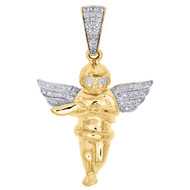 10K Yellow Gold Genuine Diamond Mini Wingspan Angel Pendant Pave Charm 0.12 CT.