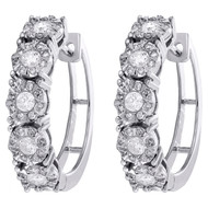 10K White Gold Miracle Set Diamond Ladies 5mm Flower Hinged Hoop Earrings 1 CT.