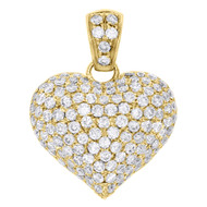 14K Yellow Gold Diamond Puff Heart Pendant 0.80" Ladies Pave Domed Charm 1.35 Ct