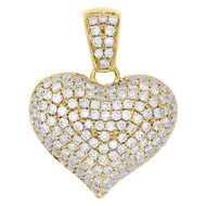 14K Yellow Gold Diamond Puff Heart Pendant 1" Ladies Pave Domed Charm 1.90 Ct.