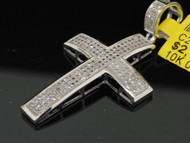 Diamond Charm Mens 10K White Gold Cross Round Pave Fashion Pendant 0.47 Tcw.