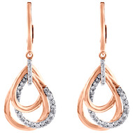 10K Rose Gold Diamond Intertwined Teardrop Hinged Dangler Earrings 1.35" 0.33 CT
