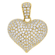 14K Yellow Gold Diamond Puff Heart Pendant 1.20" Ladies Pave Domed Charm 2.55 Ct