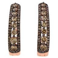 10K Rose Gold Brown Diamond Tiered Hoop / Huggie Earrings Snap Closure 1 CT.